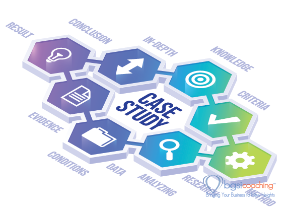 Case Study | Case study isometric landing page. Business information research and analysis, education and knowledges methods and criterias, studying project development methodology concept | BGSICoaching