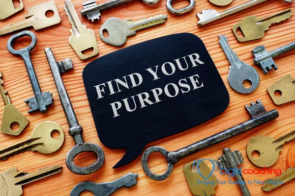 Find Your Purpose written on metallic speech ballon surrounded by keys on wooden desk