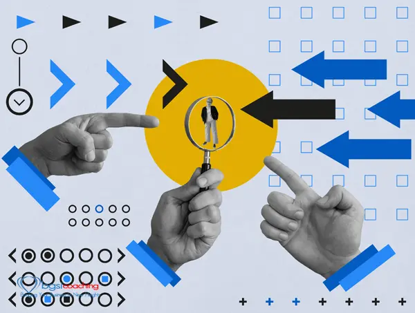 BGSICoaching | Personlization - Focus on YOUR customer | Collage about customer focus. The hand holds a magnifying glass and a client