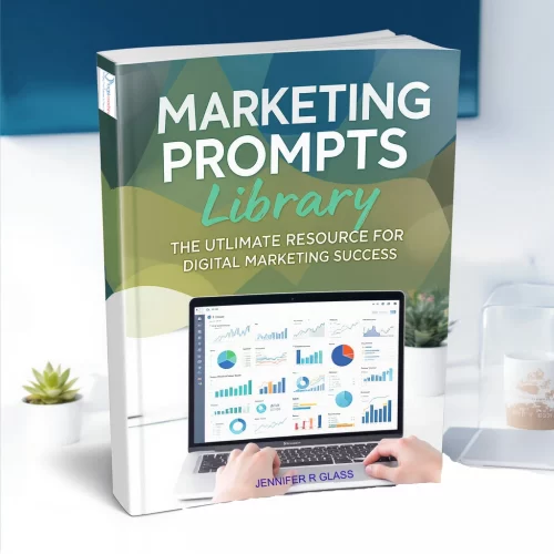 Marketing Prompts Library - helping you to use AI to do a lot of your marketing | BGSICoaching | photo of a book on a desk